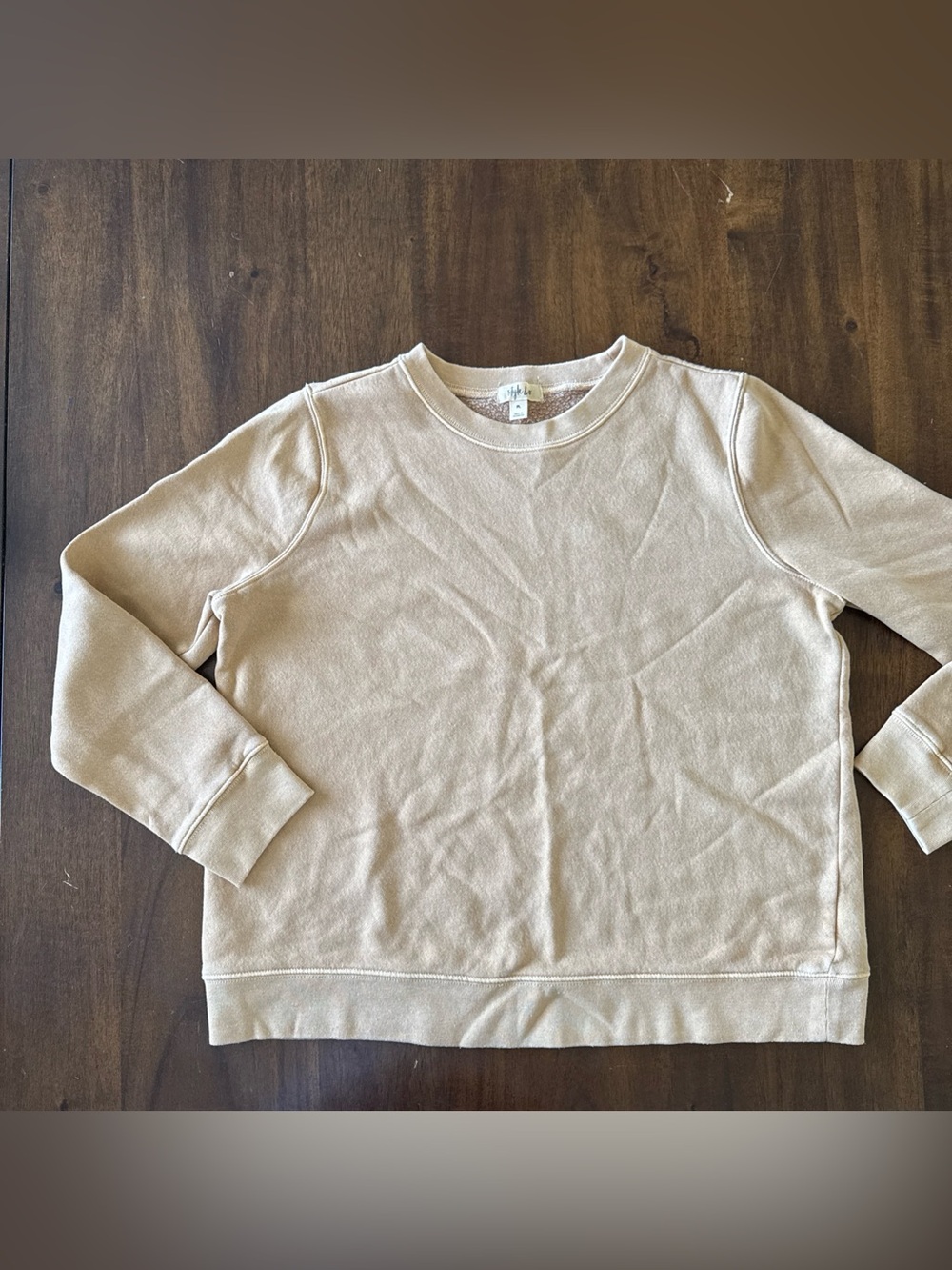 Style & Co Tan Gold Crew Neck Long Sleeve Pullover Sweatshirt Sweater PL Petite